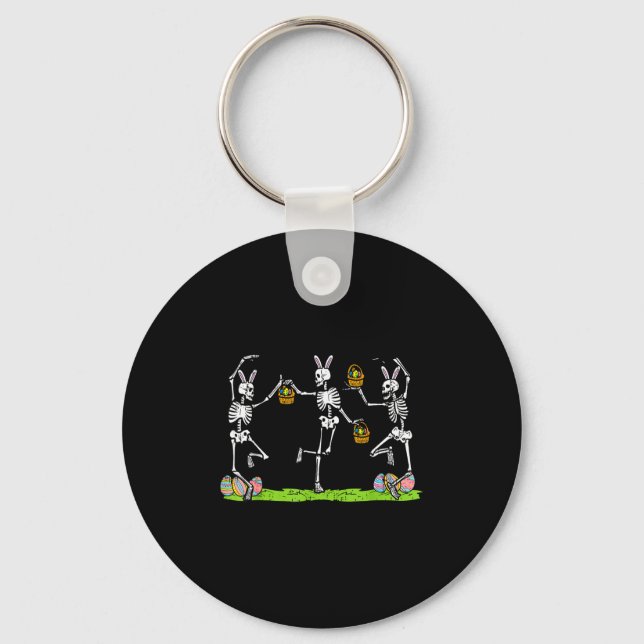 Easter skeletons dancing funny bunny bones womenEa Key Ring (Front)