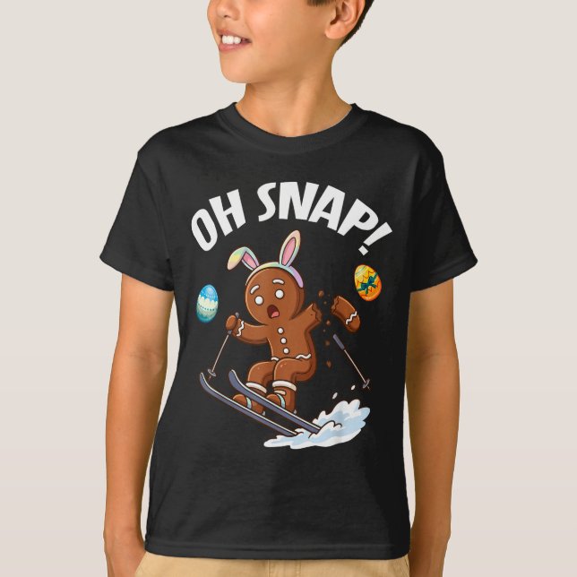 Easter Skiing Gingerbread Man Oh Snap Broken Arm P T-Shirt (Front)