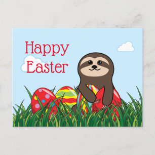 Easter Sloth & Eggs Happy Easter Holiday Postcard
