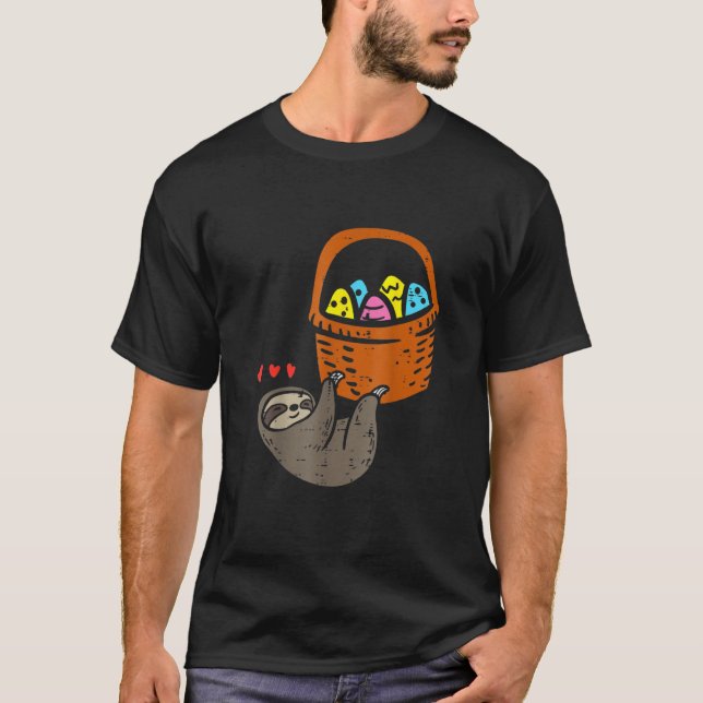 Easter Sloth Hanging Egg Basket Animal T-Shirt (Front)