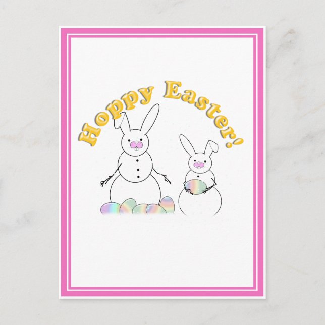 Easter Snowmen Snow Bunnies 'HOPPY EASTER' Holiday Postcard (Front)