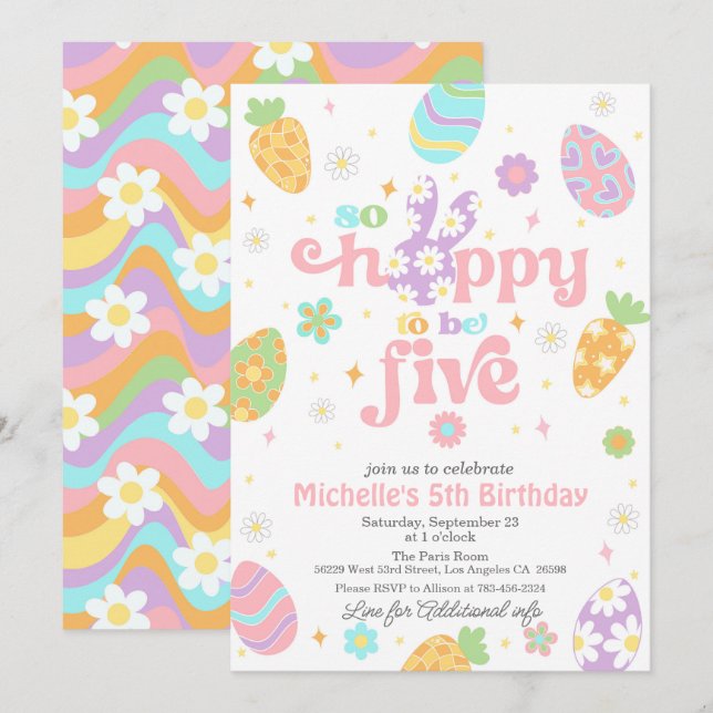 Easter So Hoppy to Be Five Birthday Invitation (Front/Back)