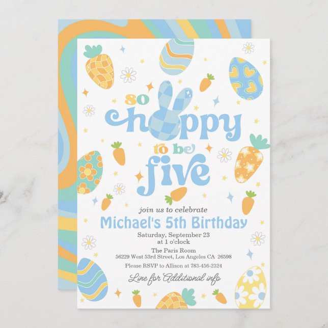Easter So Hoppy to Be Five Boy Birthday Invitation (Front/Back)