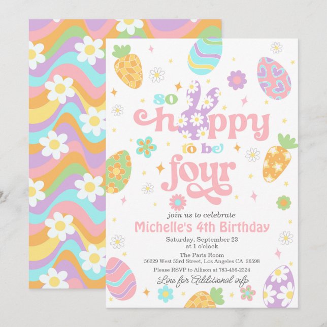 Easter So Hoppy to Be Four Birthday Invitation (Front/Back)