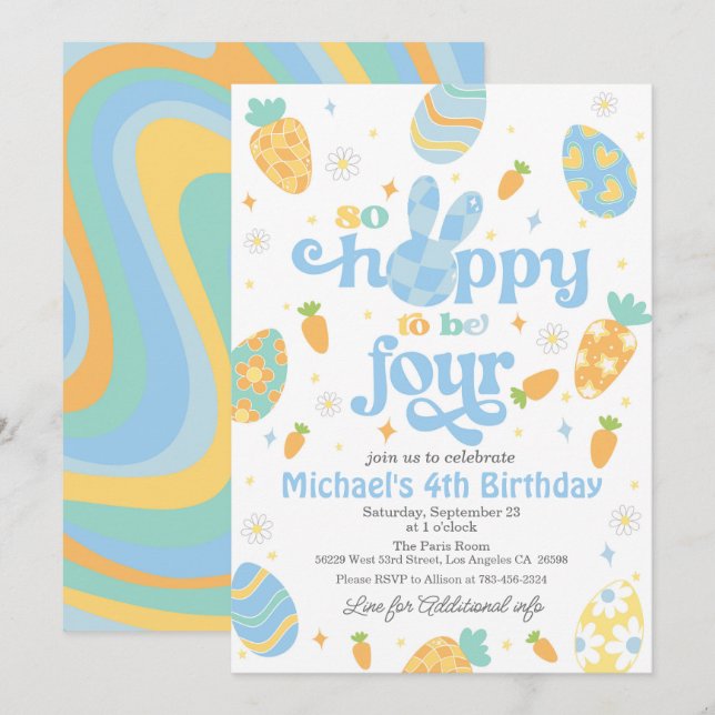 Easter So Hoppy to Be Four Boy Birthday Invitation (Front/Back)