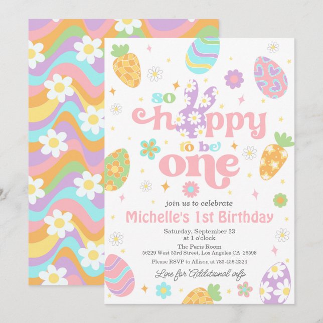 Easter So Hoppy to Be One Birthday Invitation (Front/Back)