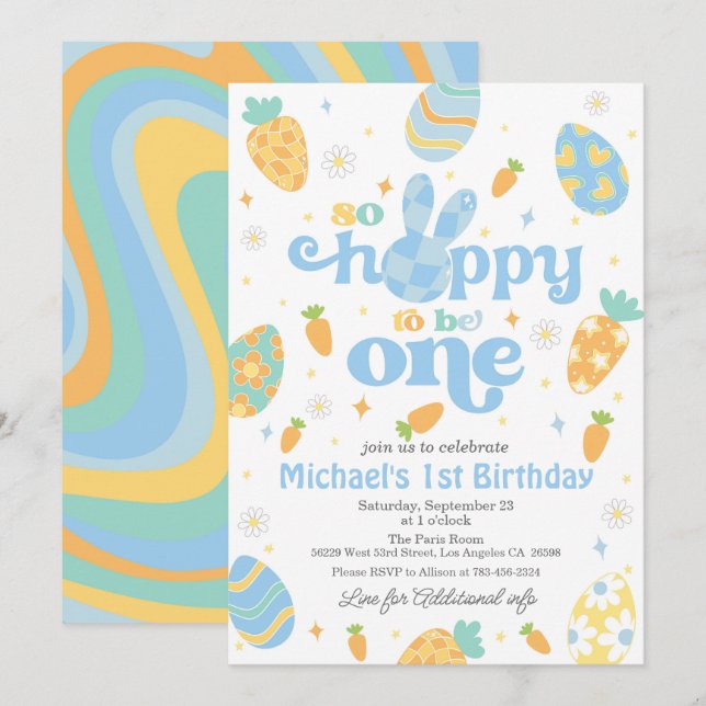 Easter So Hoppy to Be One Boy Birthday Invitation (Front/Back)