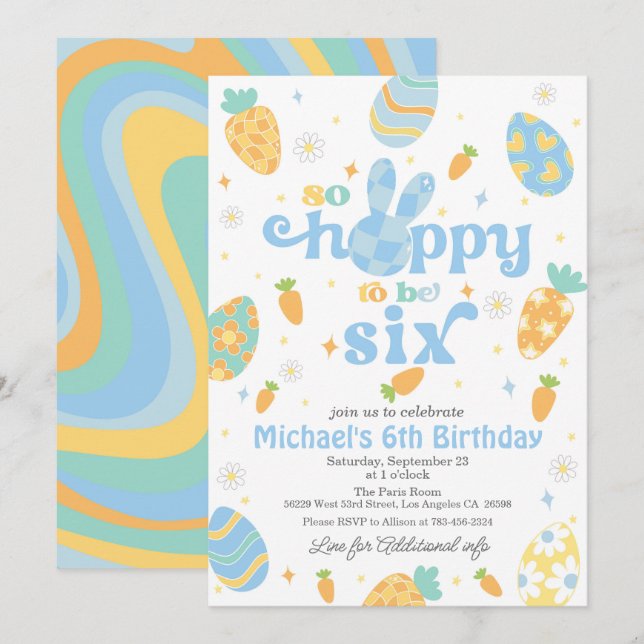 Easter So Hoppy to Be Six Boy Birthday Invitation (Front/Back)