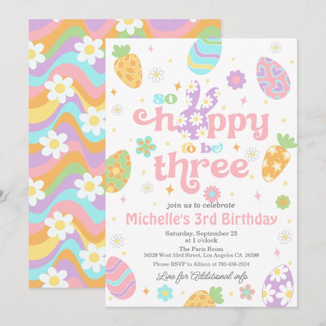Easter So Hoppy to Be Three Birthday Invitation (Front/Back)