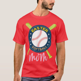 Easter Softball Bunny Rabbit Ears Baseball Moms Ki T-Shirt