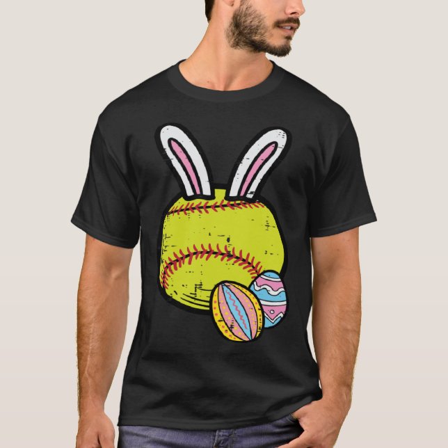 Easter Softball Bunny Sports Player Men Mom Women  T-Shirt (Front)