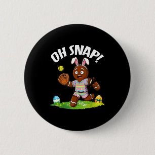 Easter Softball Gingerbread Man Oh Snap Broken Arm 6 Cm Round Badge