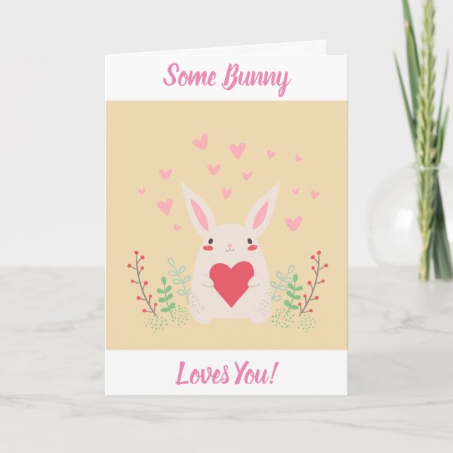 Easter Some Bunny Loves You Cute Hearts Holiday Card (Front)