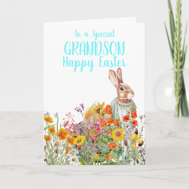 Easter Special Grandson Vintage Bunny Card (Front)