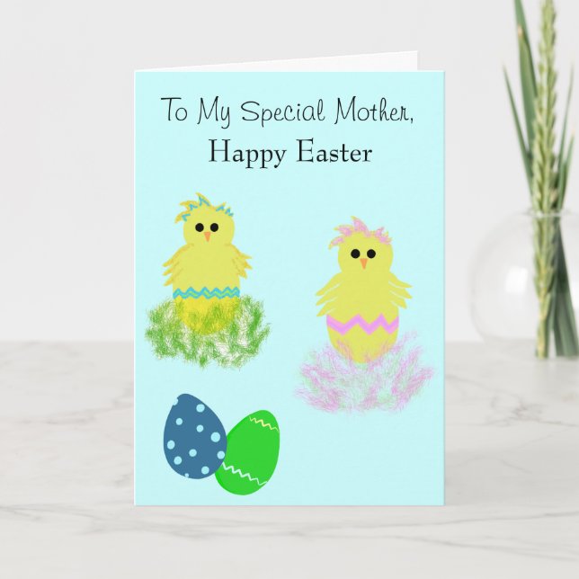 Easter Special Mother Yellow Pink Blue Chicks Holiday Card (Front)