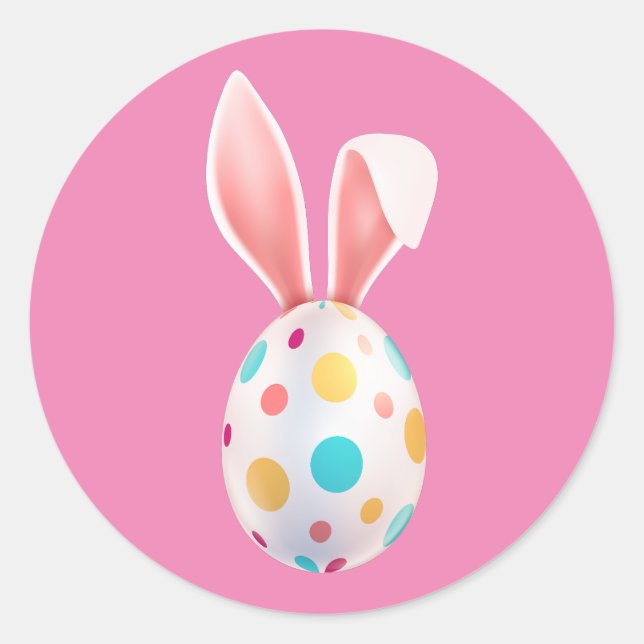 " EASTER" SPECKLED EGG & BUNNY EARS  CLASSIC ROUND CLASSIC ROUND STICKER (Front)