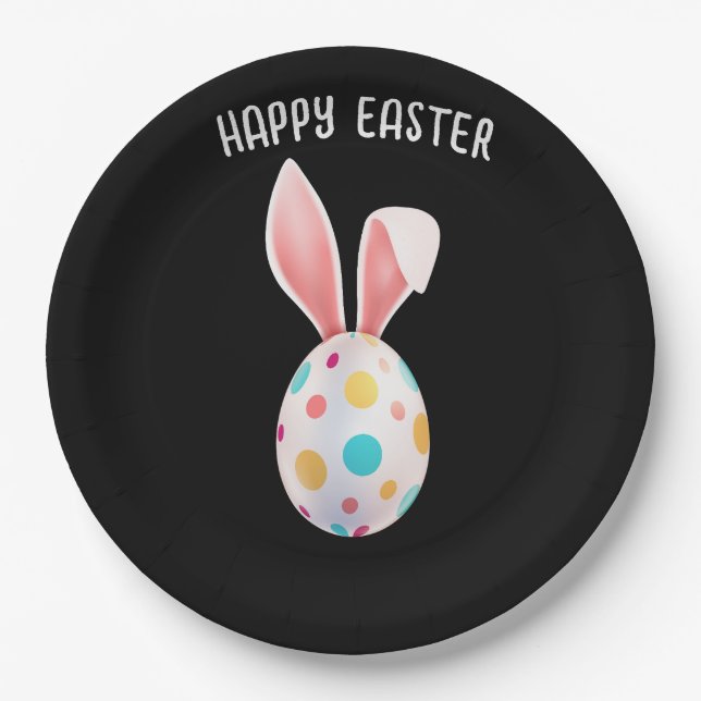 " EASTER" SPECKLED EGG & BUNNY EARS PAPER PLATES (Front)