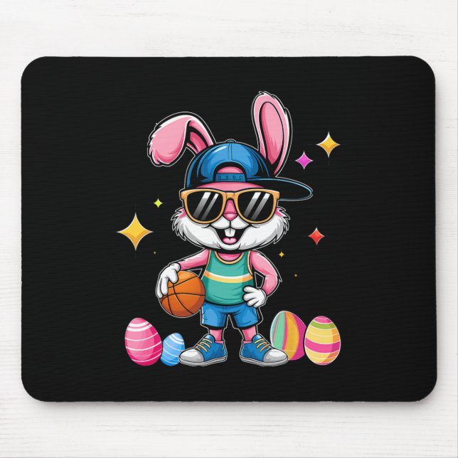 Easter Sport Happy Easter Bunny Playing Bysketbyll Mouse Mat (Front)