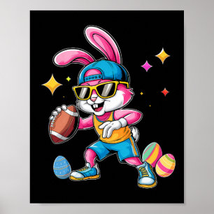 Easter Sport Happy Easter Bunny Playing Footll Kid Poster