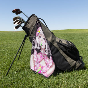 Easter/spring Anime girl  Golf Towel