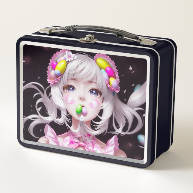 Easter/spring Anime girl  Metal Lunch Box (Front)