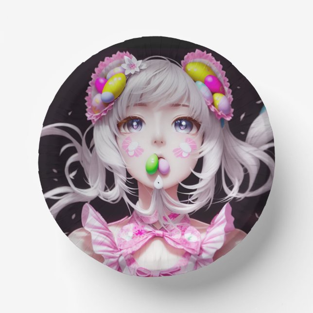 Easter/spring Anime girl  Paper Plate (Front)