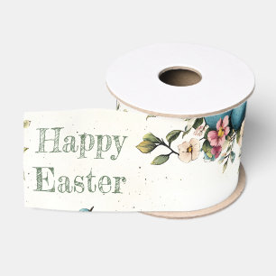 Easter Spring Birds Pastel Eggs Watercolor Floral Grosgrain Ribbon