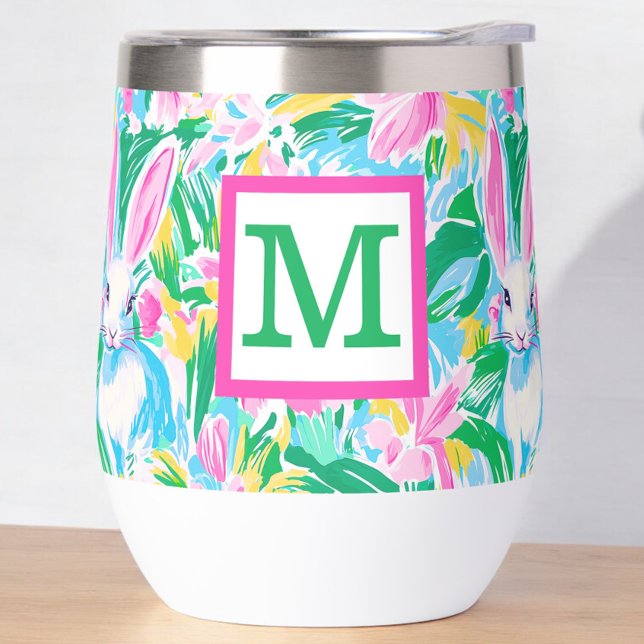 Easter Spring Bunnies Flowers Preppy Monogram (Creator Uploaded)