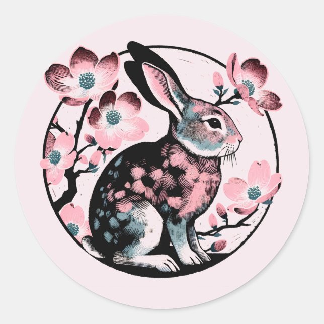 Easter Spring Bunny Rabbit Dogwood                 Classic Round Sticker (Front)