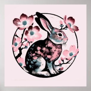 Easter Spring Bunny Rabbit Dogwood                 Poster
