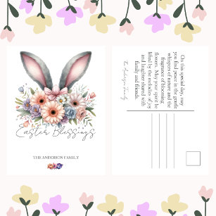 Easter Spring Floral Bunny Rabbit Ears Family Name Holiday Postcard