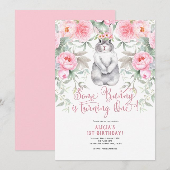 Easter, Spring, Girl 1st Invite, Some Bunny is One Invitation (Front/Back)