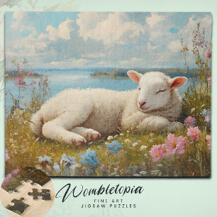 Easter Spring Lamb Sleeping in Wildflower Meadow Jigsaw Puzzle