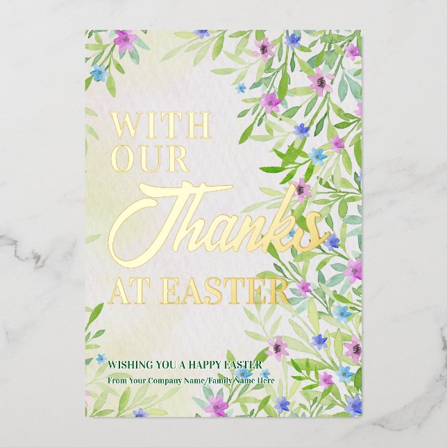 Easter Spring Wildflowers Thanks Easter Business Foil Holiday Card (Front)
