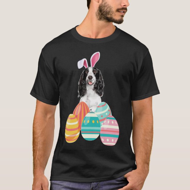 Easter Springer Spaniel Bunny Ears & Eggs T-Shirt (Front)
