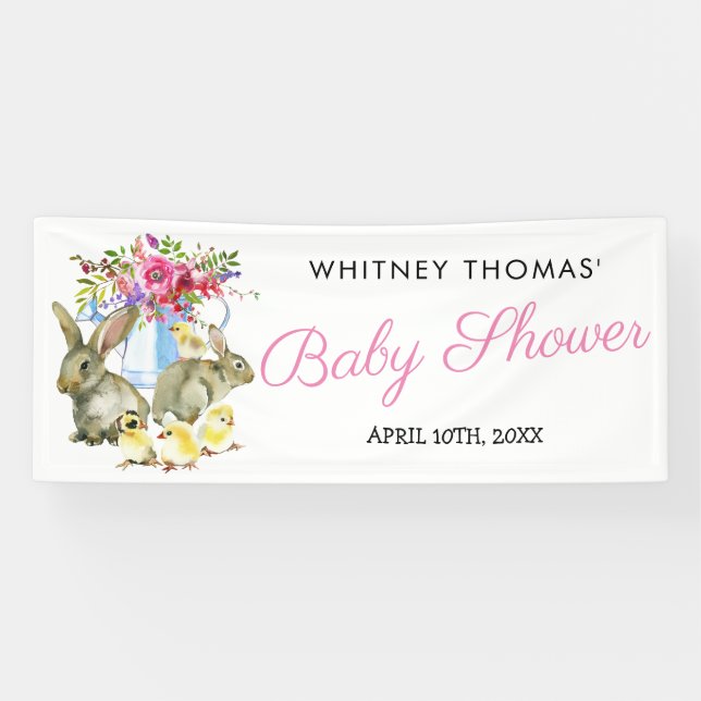 Easter Springtime Bunny Floral Baby Shower Banner (Horizontal)