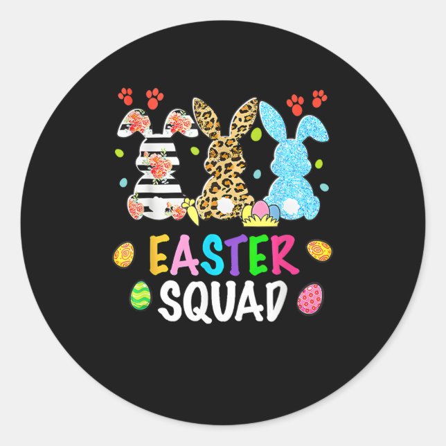 Easter Squad Leopard Happy Easter Day Bunny Rabbit Classic Round Sticker (Front)
