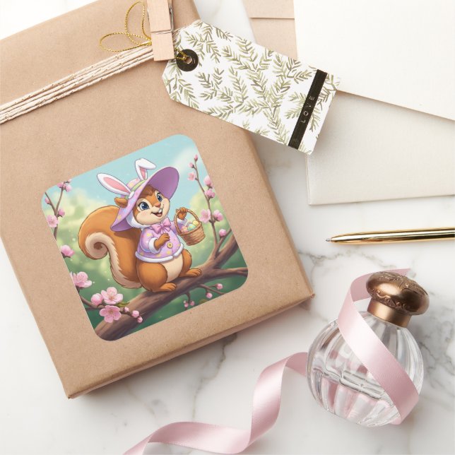 Easter Squirrel Square Sticker (Gifting)