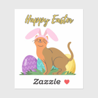 Easter Sticker, Cat With Bunny Ears & Easter Eggs