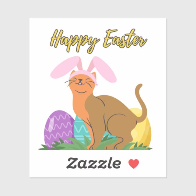 Easter Sticker, Cat With Bunny Ears & Easter Eggs (Sheet)
