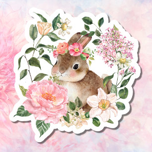 Easter Sticker Gift Label  Bunny Spring Flowers