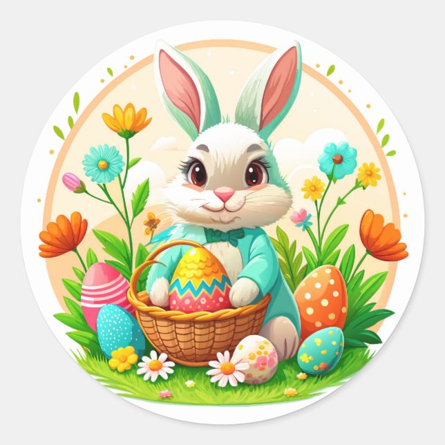 Easter Stickers-Bunny Classic Round Sticker (Front)