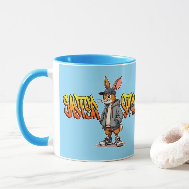 Easter Style – Street Bunny Design - caneca Mug (With Donut)