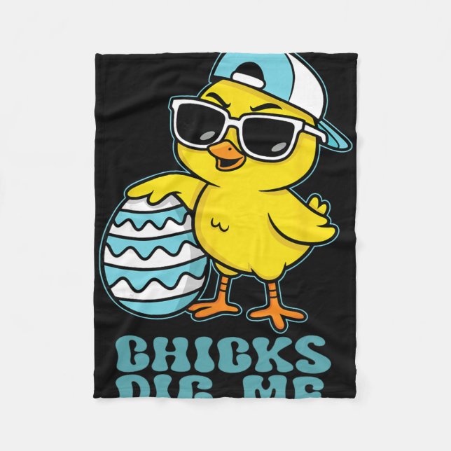 Easter Sunday Chicks Dig Me Funny Chicken Lover Bo Fleece Blanket (Front)