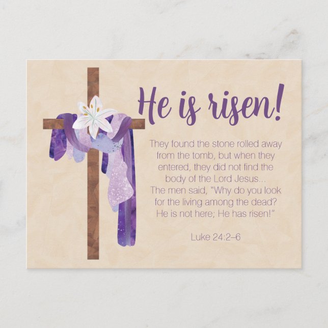 Easter Sunday Invitation Cross Lily Purple Postcard (Front)