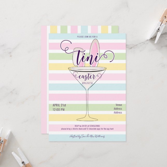 Easter Sunday Martini Cocktail Brunch Dinner Party Invitation (Front/Back In Situ)