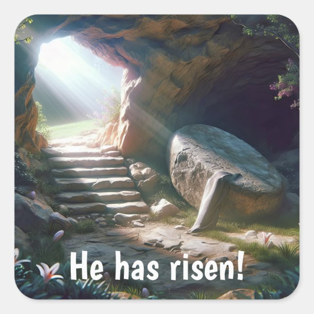 Easter Sunday With Empty Tomb Square Sticker (Front)