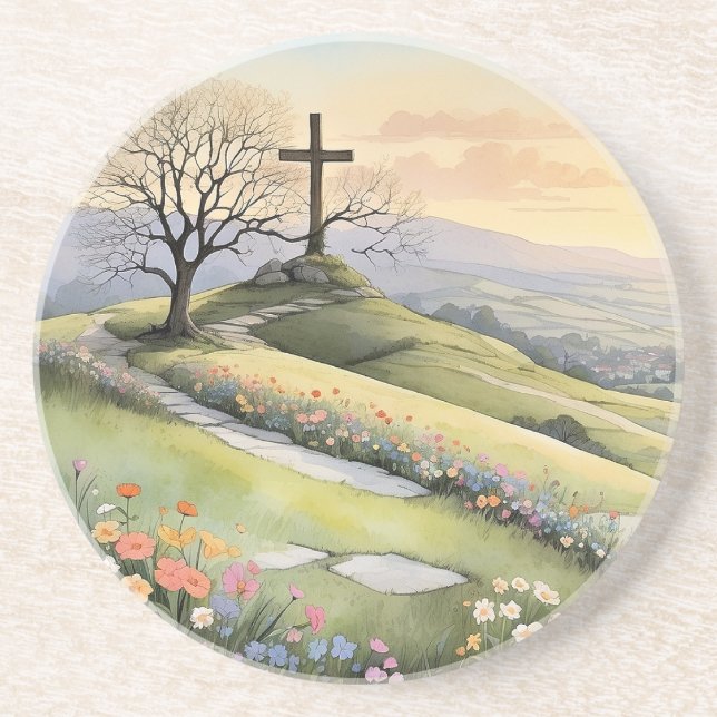 Easter sunrise art illustration coaster (Front)