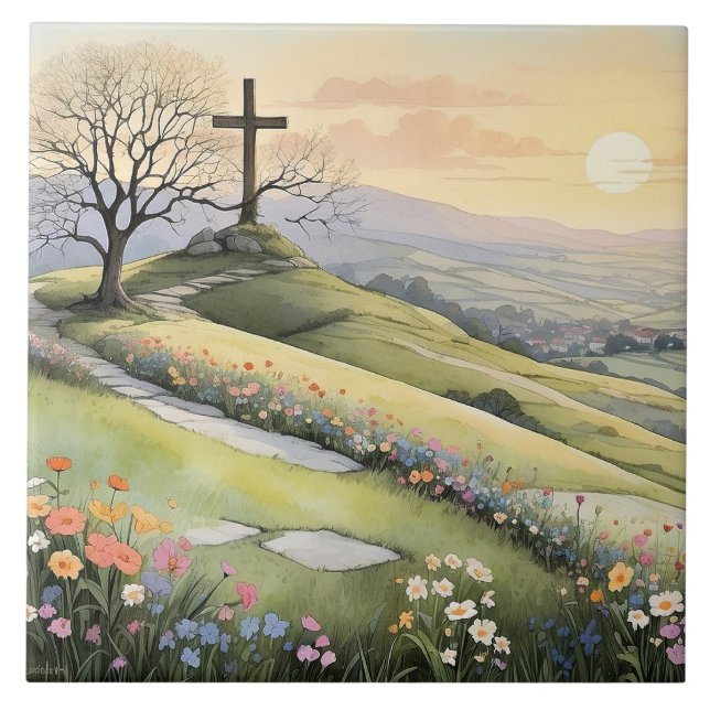Easter sunrise art illustration tile (Front)