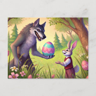 Easter Surprise – The Wolf’s Gift to the Bunny Holiday Postcard